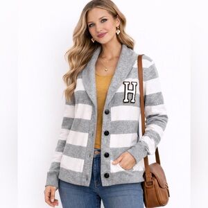 Tommy Hilfiger striped button down sweater with H small